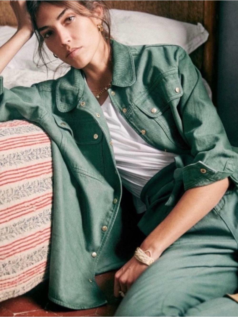 Sezane Washed Green Utility Jacket - 36 - Denim